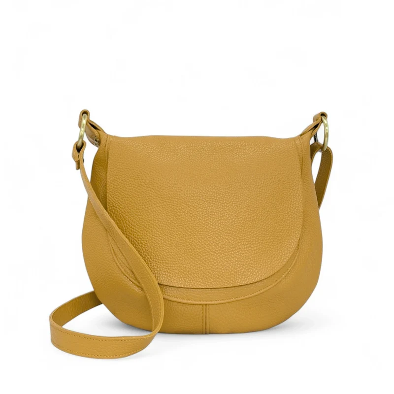 Sac bandoulière en cuir grainé LITTLE CITIZEN Jaune Moutarde