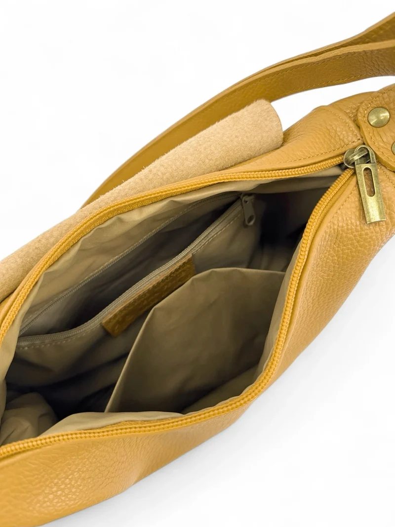 Sac bandoulière en cuir grainé LITTLE CITIZEN Jaune Moutarde