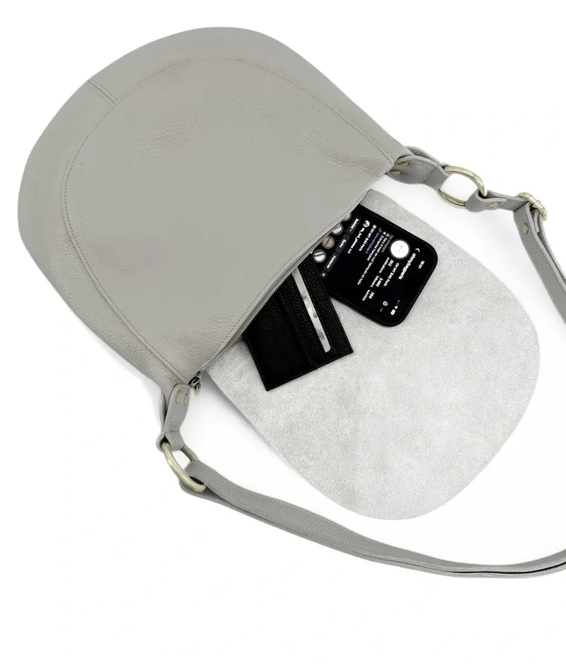 Sac bandoulière en cuir grainé LITTLE CITIZEN Gris clair