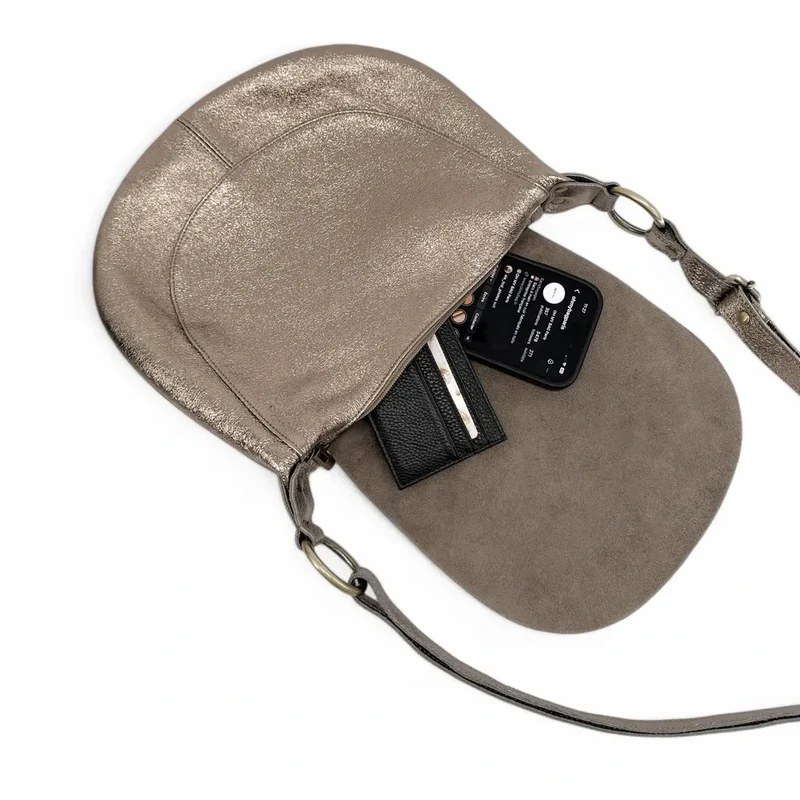 Sac bandoulière en cuir métallisé LITTLE CITIZEN Champagne irisé