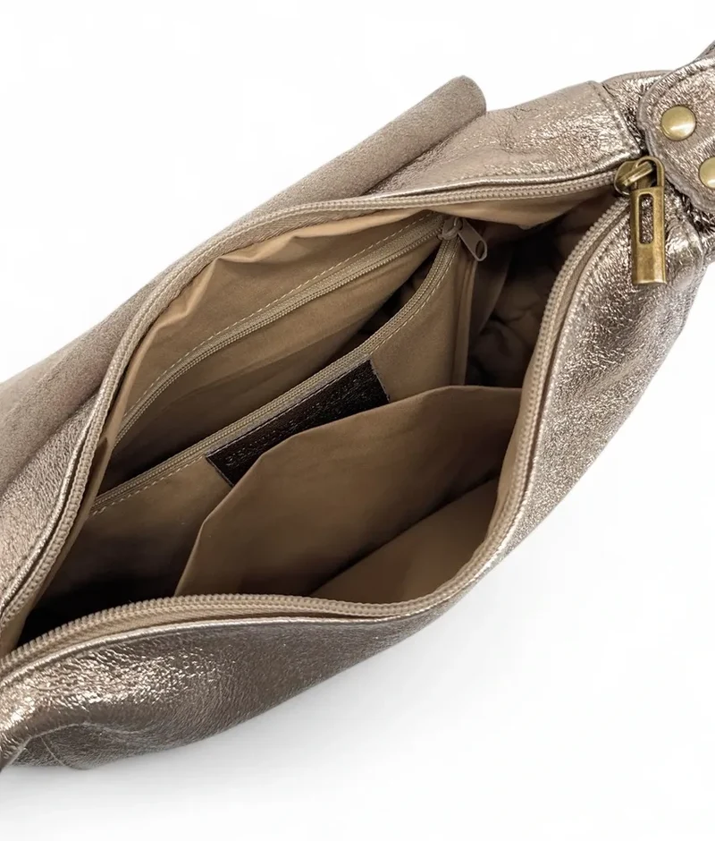 Sac bandoulière en cuir métallisé LITTLE CITIZEN Champagne irisé