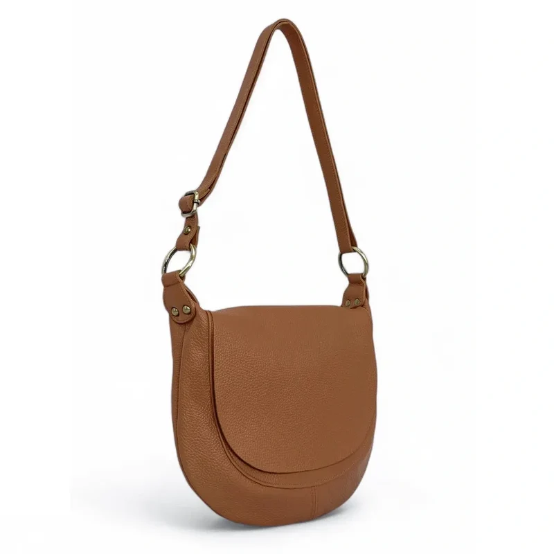 Sac bandoulière en cuir grainé LITTLE CITIZEN Marron Camel foncé