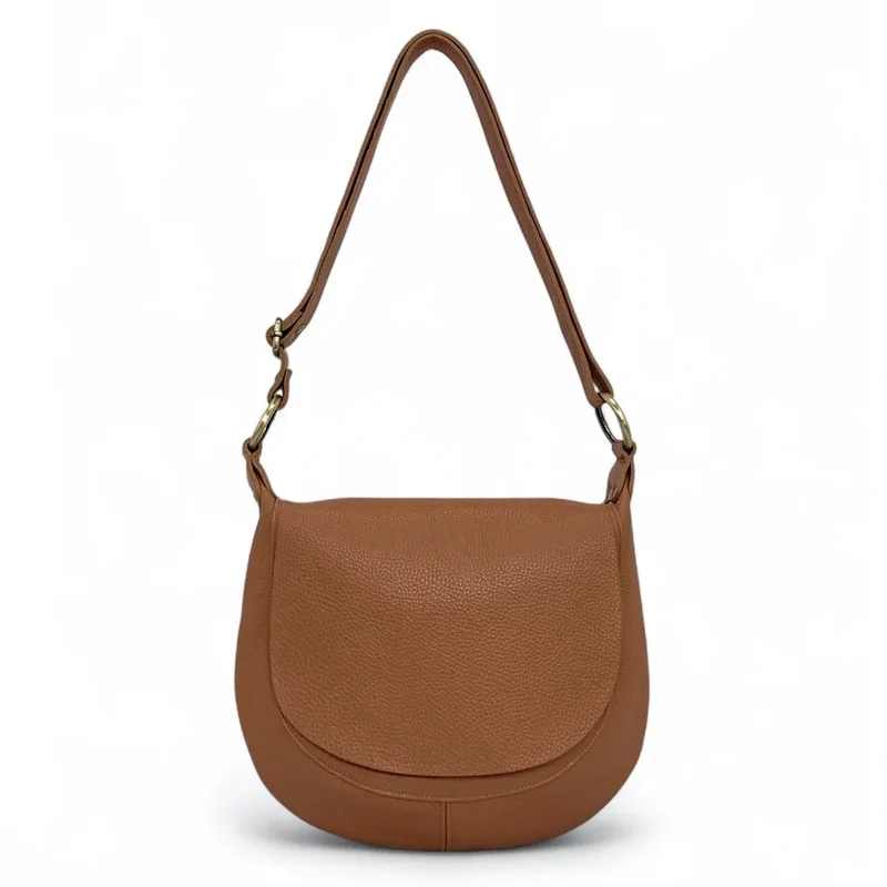 Sac bandoulière en cuir grainé LITTLE CITIZEN Marron Camel foncé