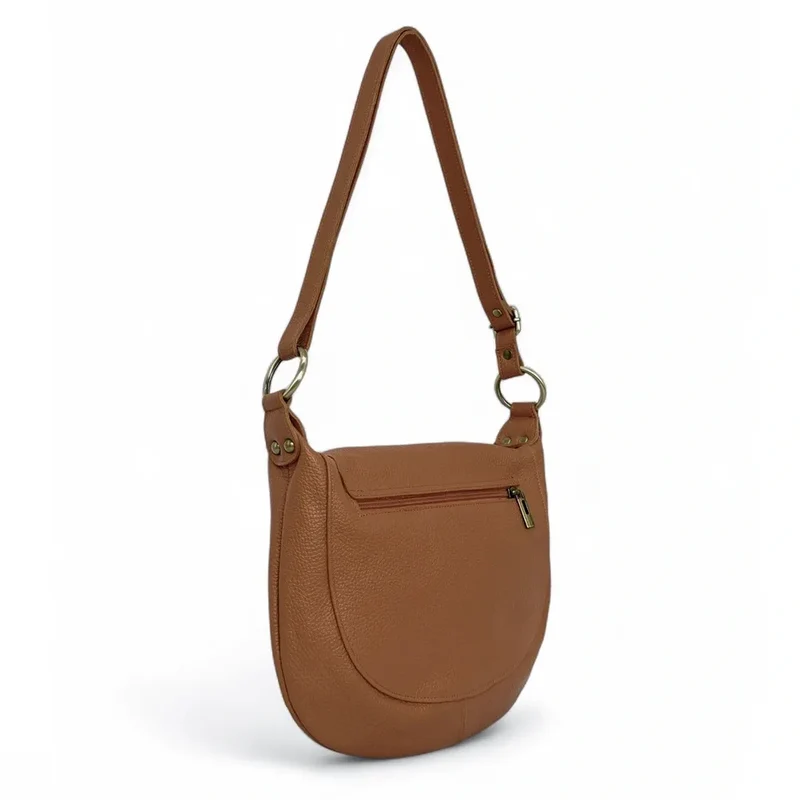 Sac bandoulière en cuir grainé LITTLE CITIZEN Marron Camel foncé