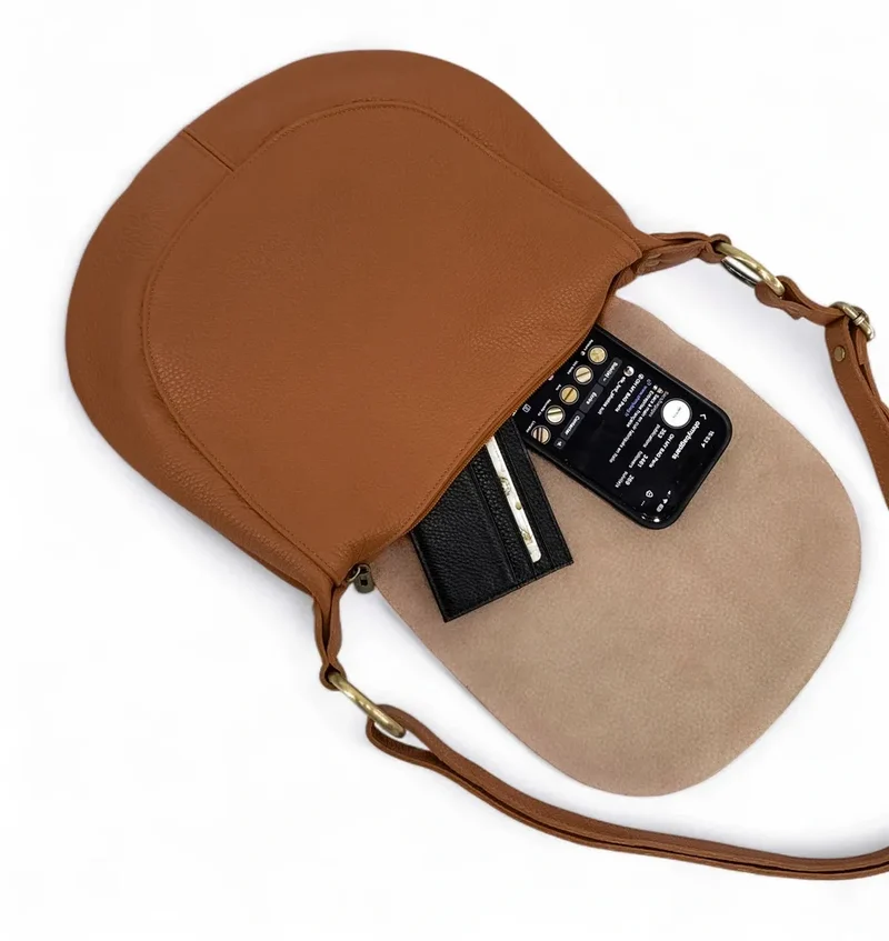 Sac bandoulière en cuir grainé LITTLE CITIZEN Marron Camel foncé