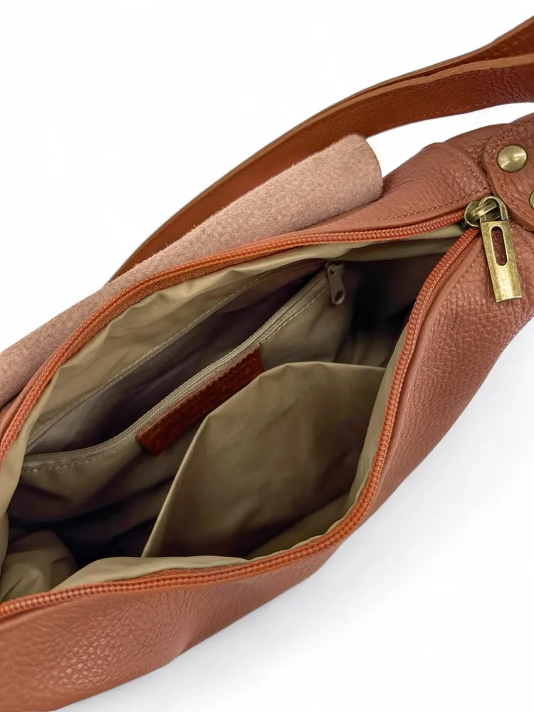 Sac bandoulière en cuir grainé LITTLE CITIZEN Marron Camel foncé