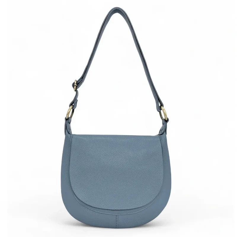 Sac bandoulière en cuir grainé LITTLE CITIZEN Bleu glacier