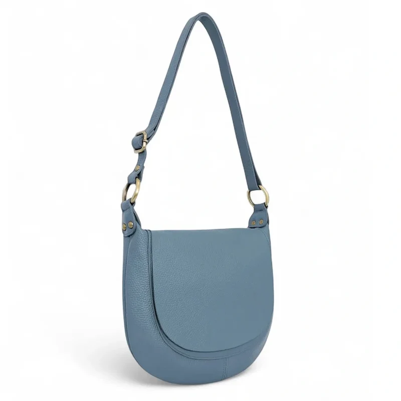 Sac bandoulière en cuir grainé LITTLE CITIZEN Bleu glacier