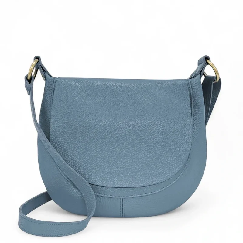 Sac bandoulière en cuir grainé LITTLE CITIZEN Bleu glacier