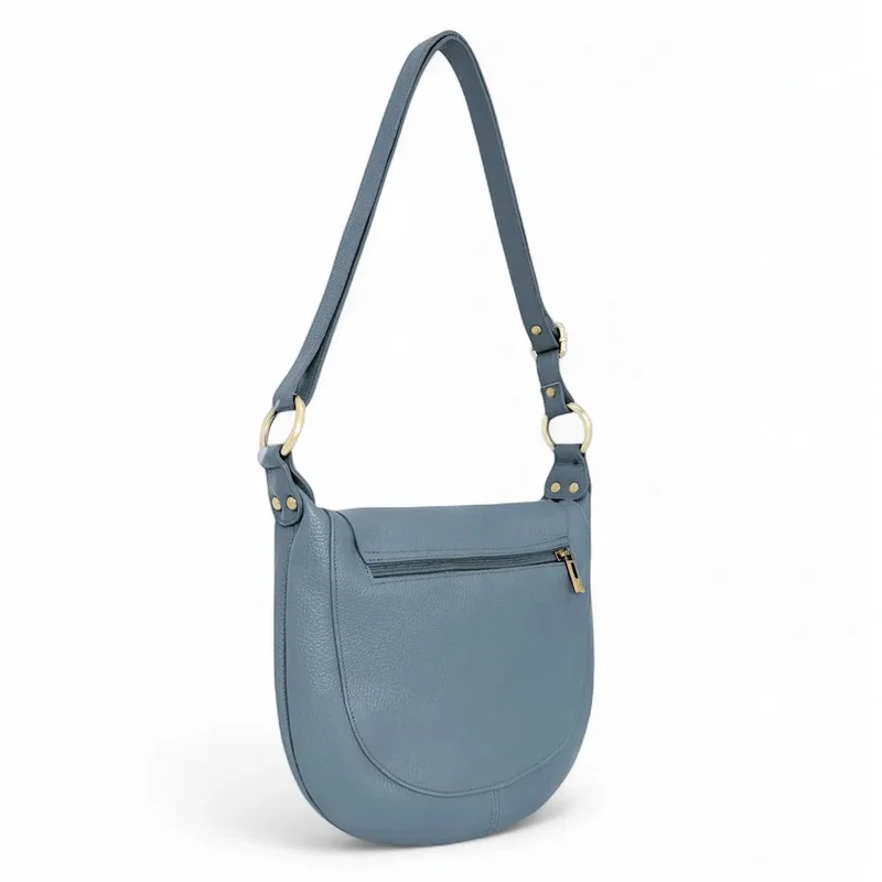 Sac bandoulière en cuir grainé LITTLE CITIZEN Bleu glacier