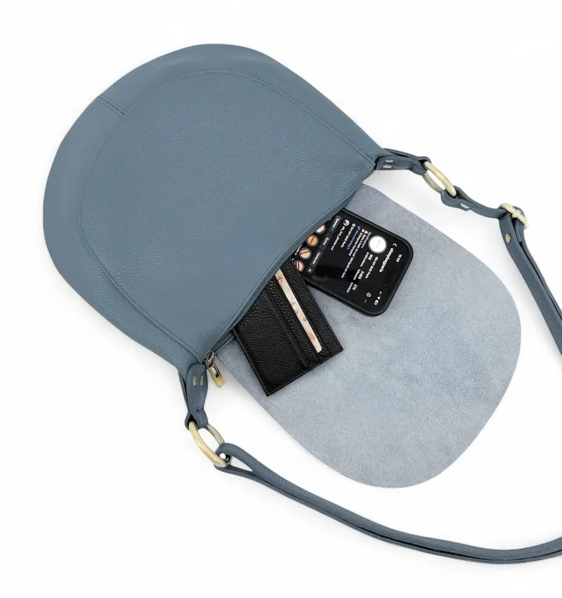 Sac bandoulière en cuir grainé LITTLE CITIZEN Bleu glacier