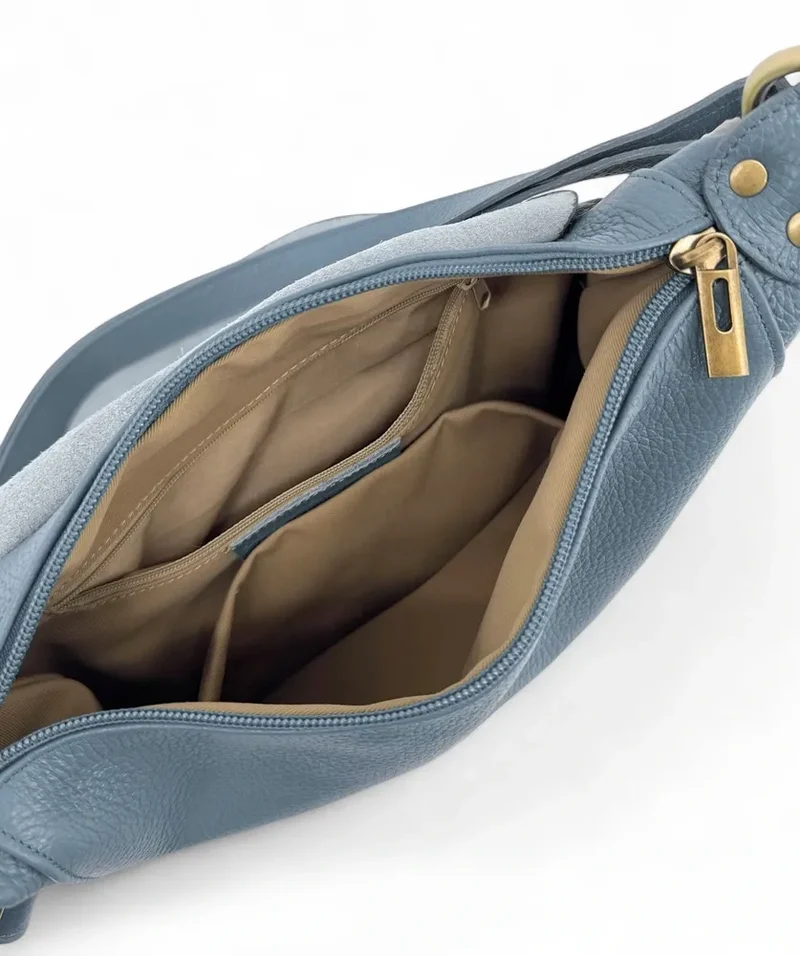 Sac bandoulière en cuir grainé LITTLE CITIZEN Bleu glacier
