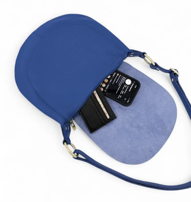 Sac bandoulière en cuir grainé LITTLE CITIZEN Bleu roi