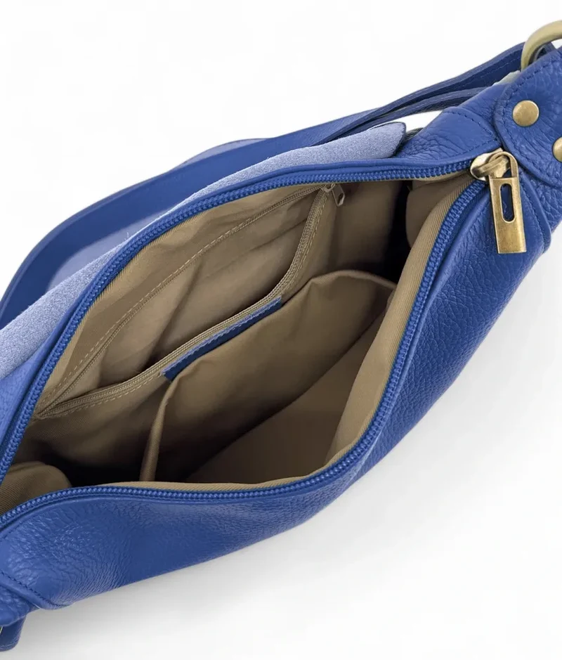Sac bandoulière en cuir grainé LITTLE CITIZEN Bleu roi