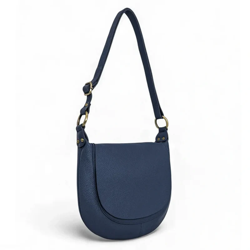 Sac bandoulière en cuir grainé LITTLE CITIZEN Bleu marine