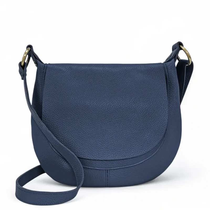 Sac bandoulière en cuir grainé LITTLE CITIZEN Bleu marine