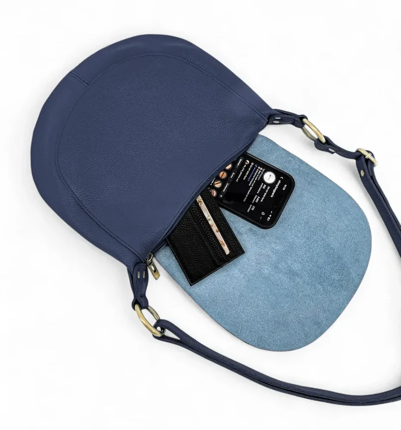 Sac bandoulière en cuir grainé LITTLE CITIZEN Bleu marine