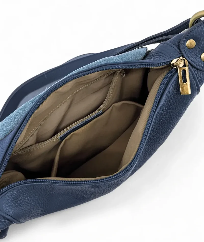 Sac bandoulière en cuir grainé LITTLE CITIZEN Bleu marine