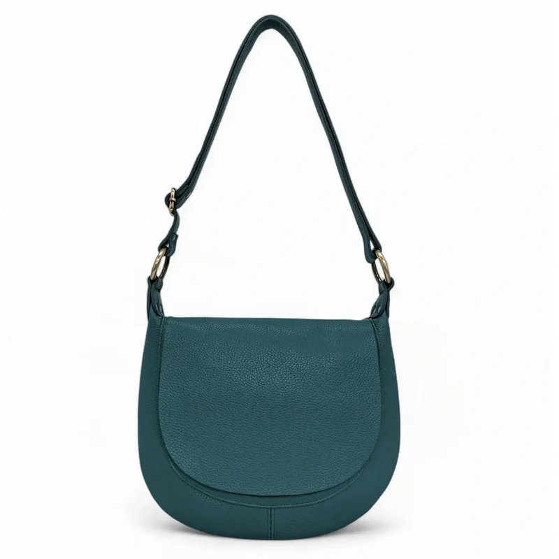 Sac bandoulière en cuir grainé LITTLE CITIZEN Bleu vert canard