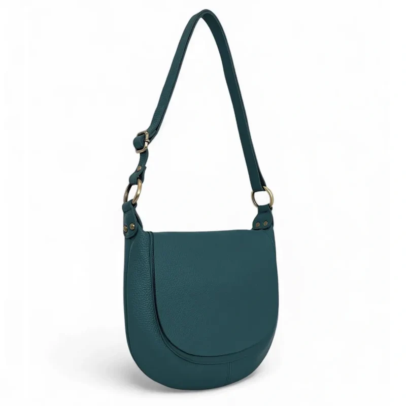Sac bandoulière en cuir grainé LITTLE CITIZEN Bleu vert canard