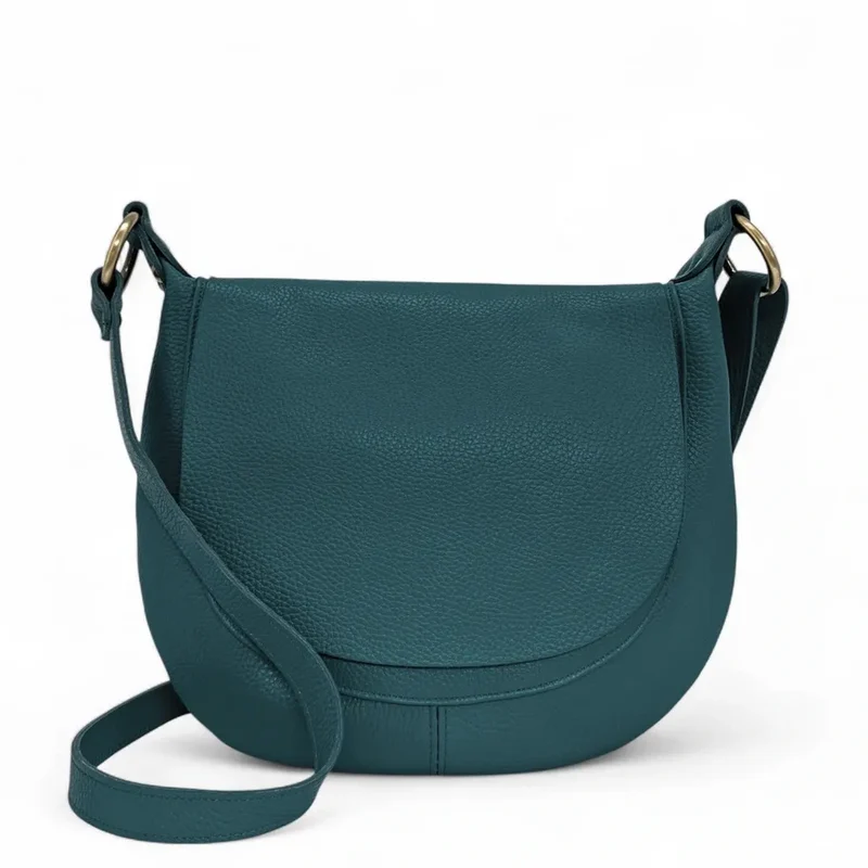 Sac bandoulière en cuir grainé LITTLE CITIZEN Bleu vert canard