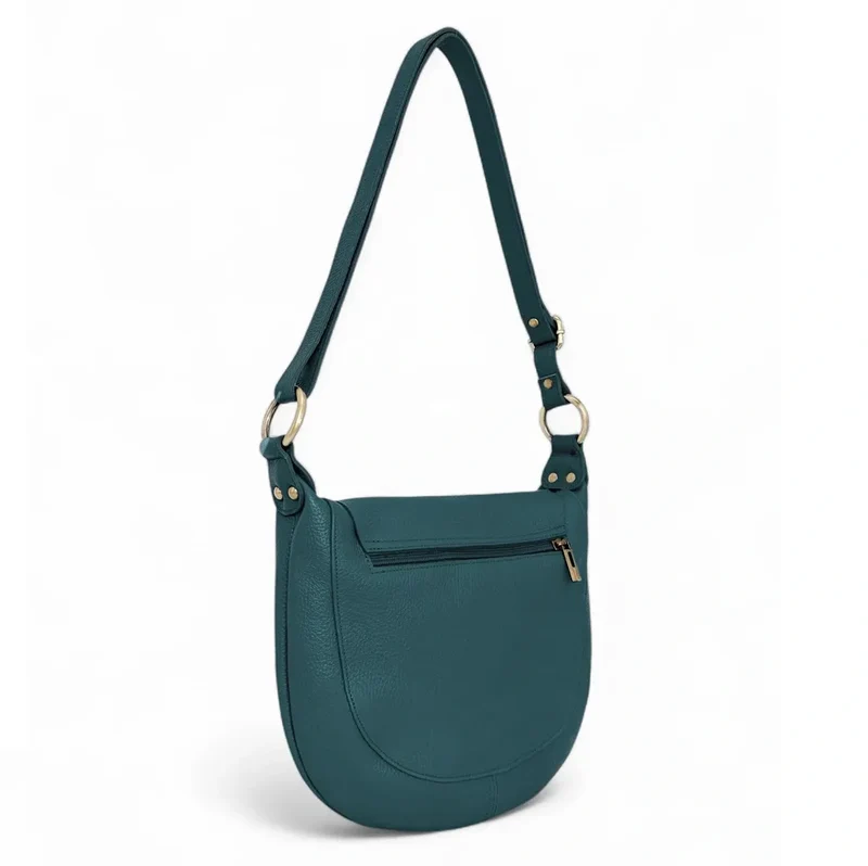 Sac bandoulière en cuir grainé LITTLE CITIZEN Bleu vert canard
