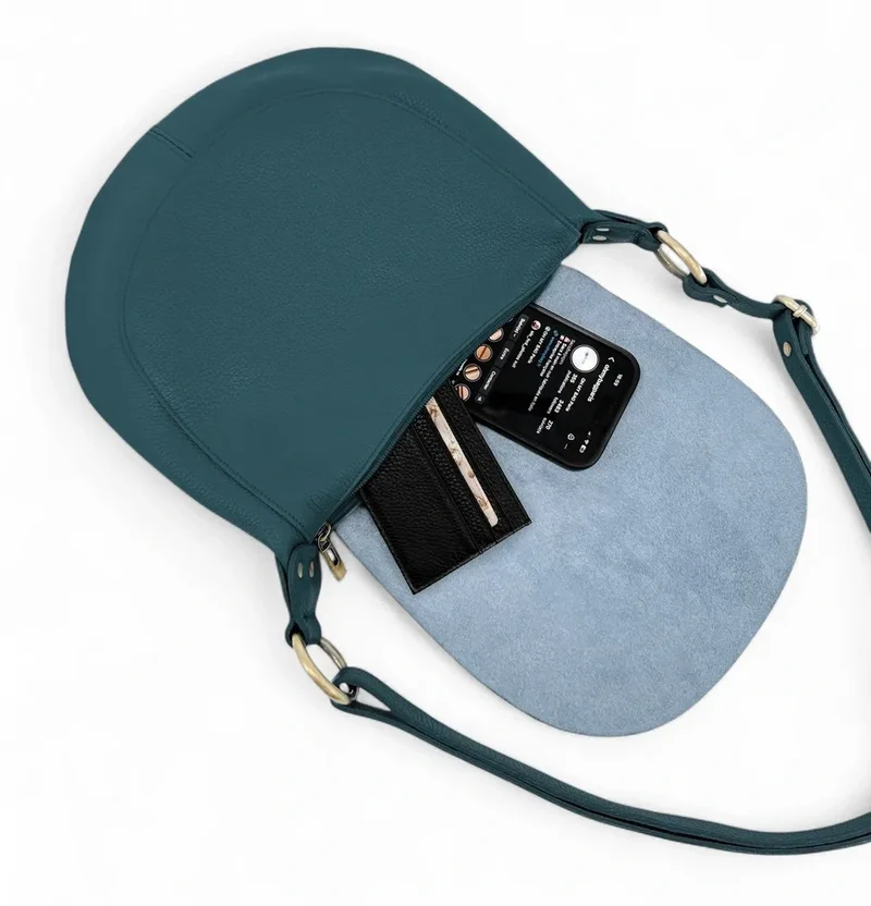 Sac bandoulière en cuir grainé LITTLE CITIZEN Bleu vert canard