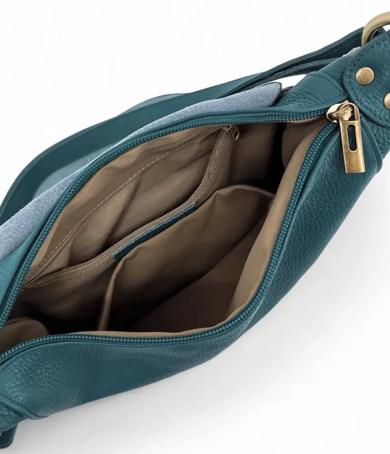 Sac bandoulière en cuir grainé LITTLE CITIZEN Bleu vert canard