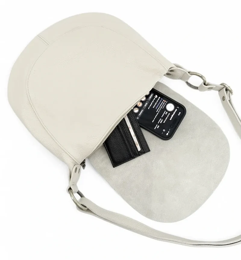Sac bandoulière en cuir grainé LITTLE CITIZEN Beige crème