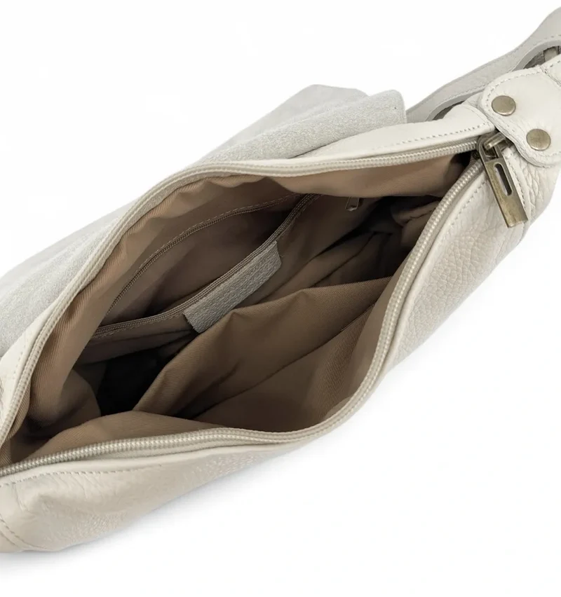 Sac bandoulière en cuir grainé LITTLE CITIZEN Beige crème