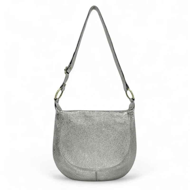 Sac bandoulière en cuir métallisé LITTLE CITIZEN Argent moyen