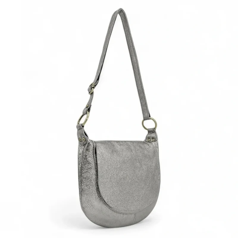 Sac bandoulière en cuir métallisé LITTLE CITIZEN Argent moyen