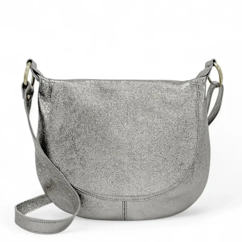 Sac bandoulière en cuir métallisé LITTLE CITIZEN Argent moyen