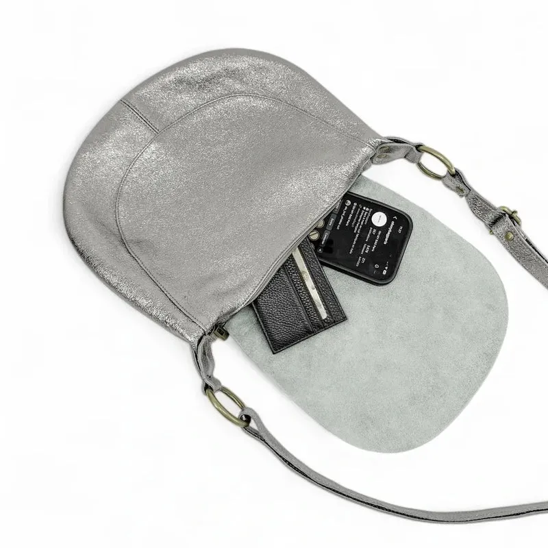 Sac bandoulière en cuir métallisé LITTLE CITIZEN Argent moyen