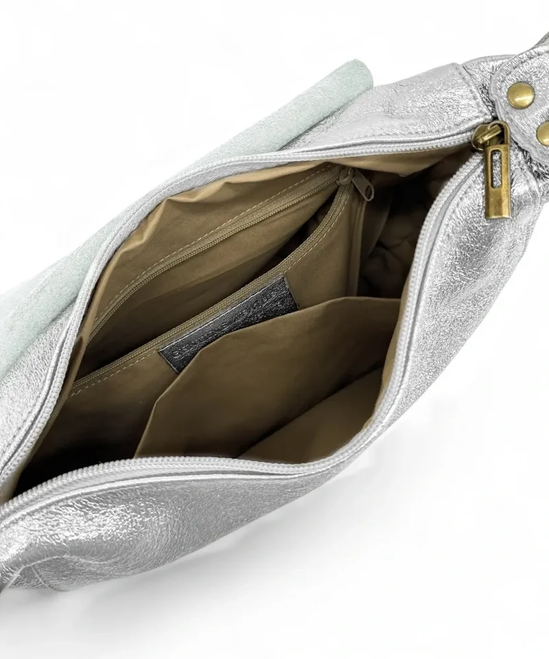 Sac bandoulière en cuir métallisé LITTLE CITIZEN Argent moyen