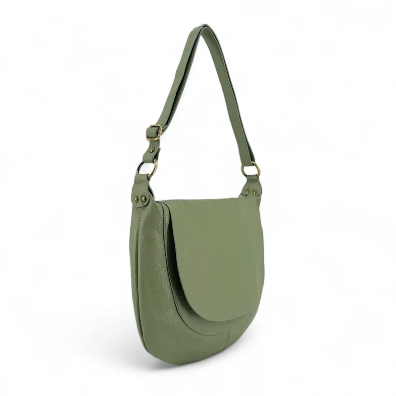 Sac besace à bandoulière en cuir grainé BIG CITIZEN Vert pastel
