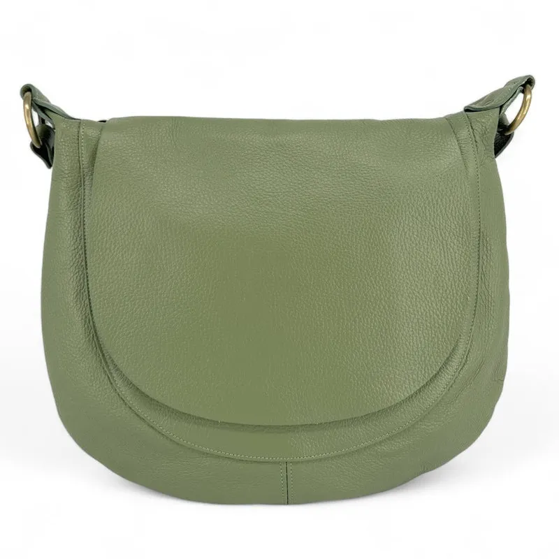 Sac besace à bandoulière en cuir grainé BIG CITIZEN Vert pastel