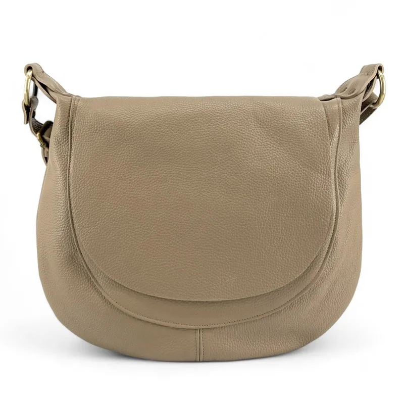 Sac besace à bandoulière en cuir grainé BIG CITIZEN Taupe