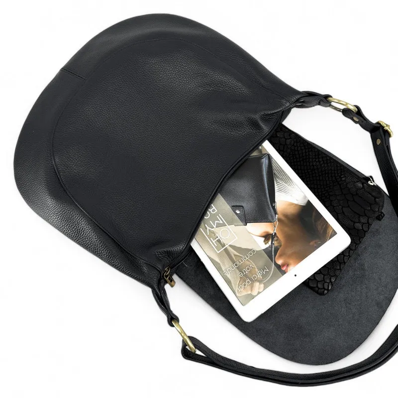 Sac besace à bandoulière en cuir grainé BIG CITIZEN Noir