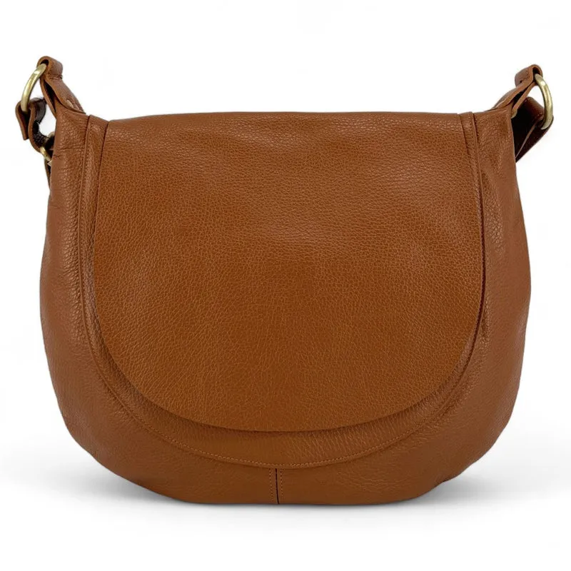 Sac besace à bandoulière en cuir grainé BIG CITIZEN Cognac