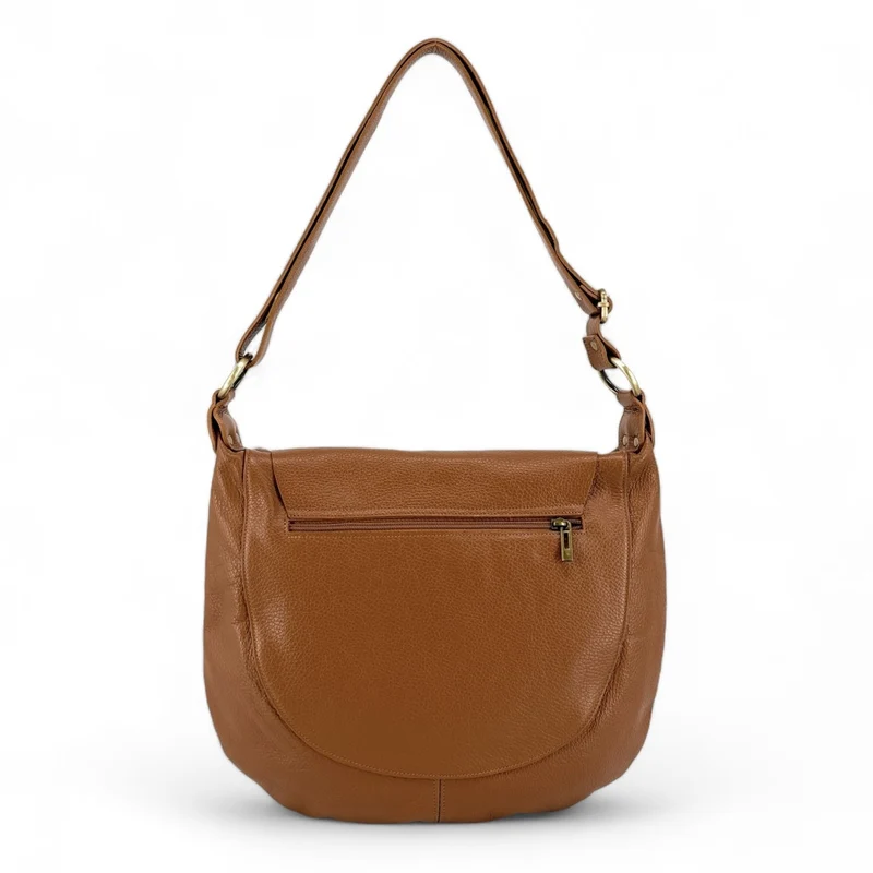 Sac besace à bandoulière en cuir grainé BIG CITIZEN Cognac