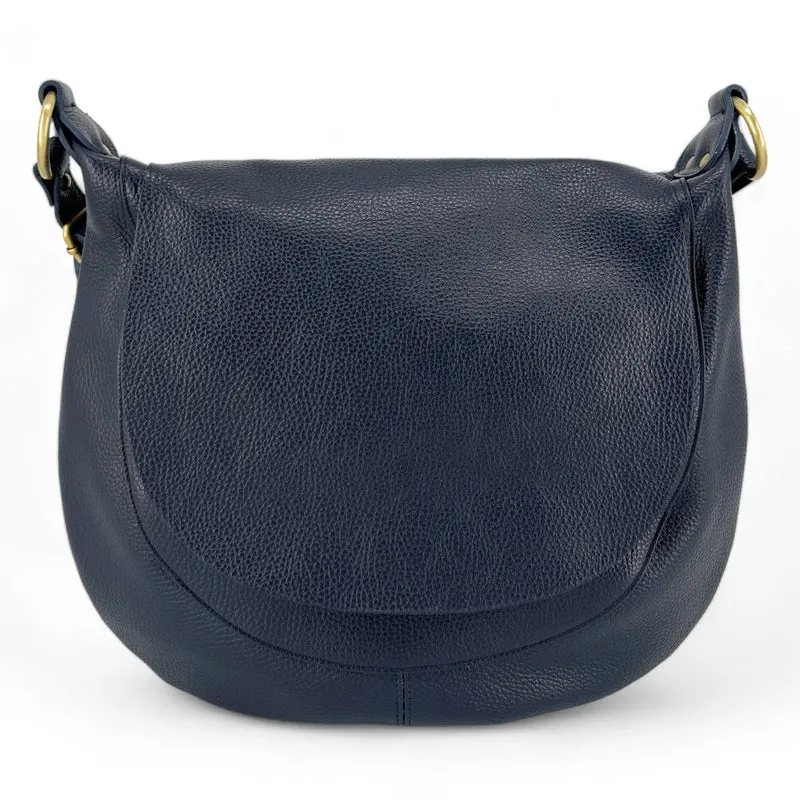 Sac besace à bandoulière en cuir grainé BIG CITIZEN Bleu marine