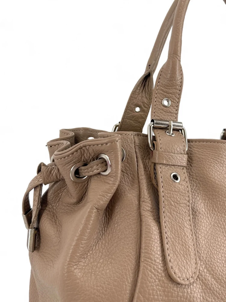 Sac bowling porté épaule en cuir grainé PRINCESSE Taupe