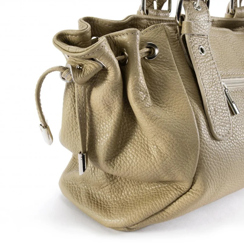 Sac bowling porté épaule en cuir grainé PRINCESSE Taupe clair