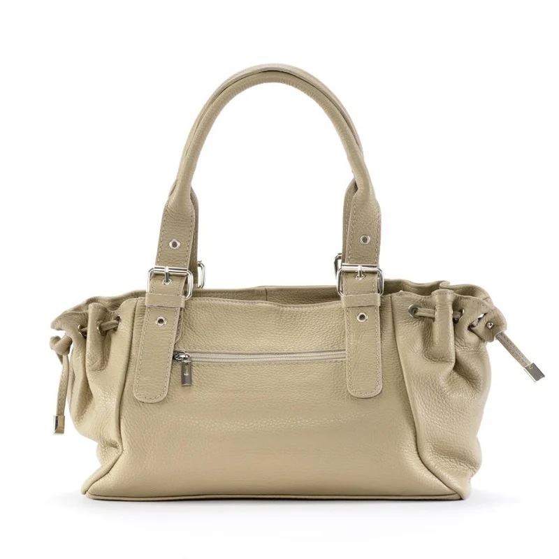 Sac bowling porté épaule en cuir grainé PRINCESSE Taupe clair