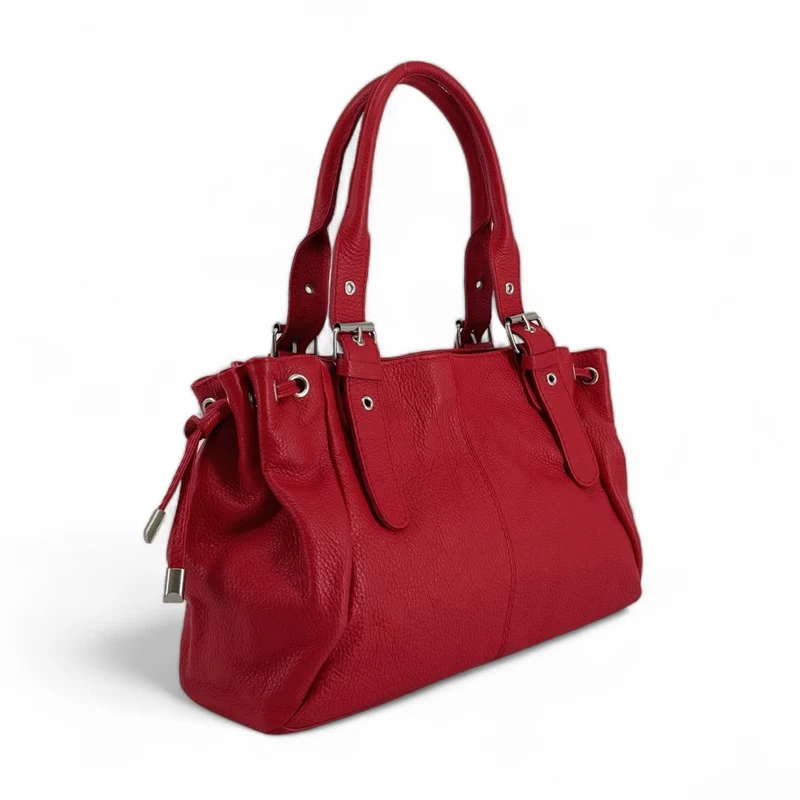 Sac bowling porté épaule en cuir grainé PRINCESSE Rouge garance