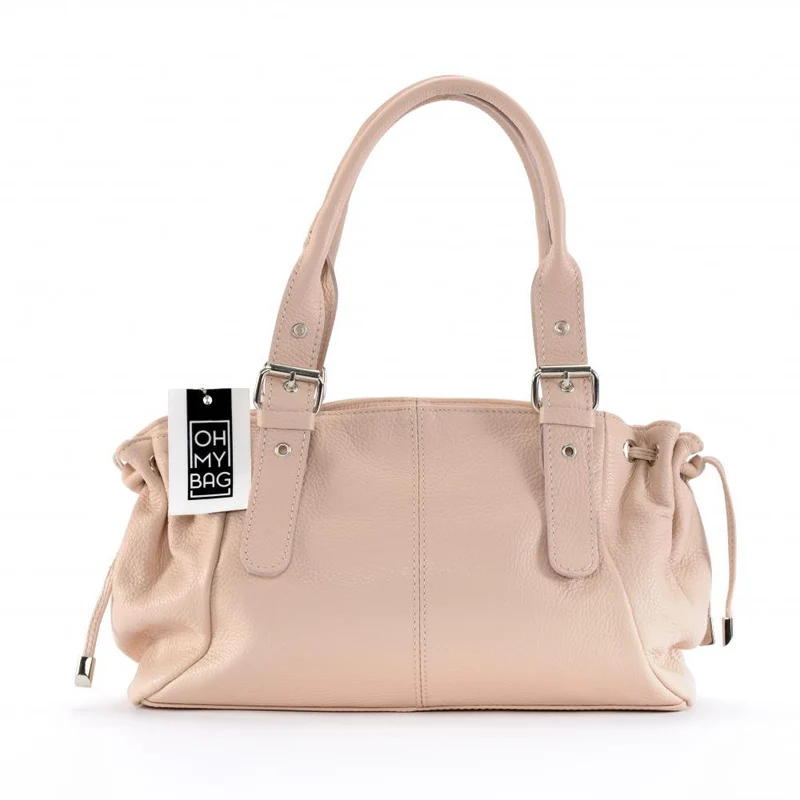 Sac bowling porté épaule en cuir grainé PRINCESSE Rose nude