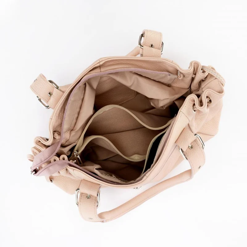 Sac bowling porté épaule en cuir grainé PRINCESSE Rose nude