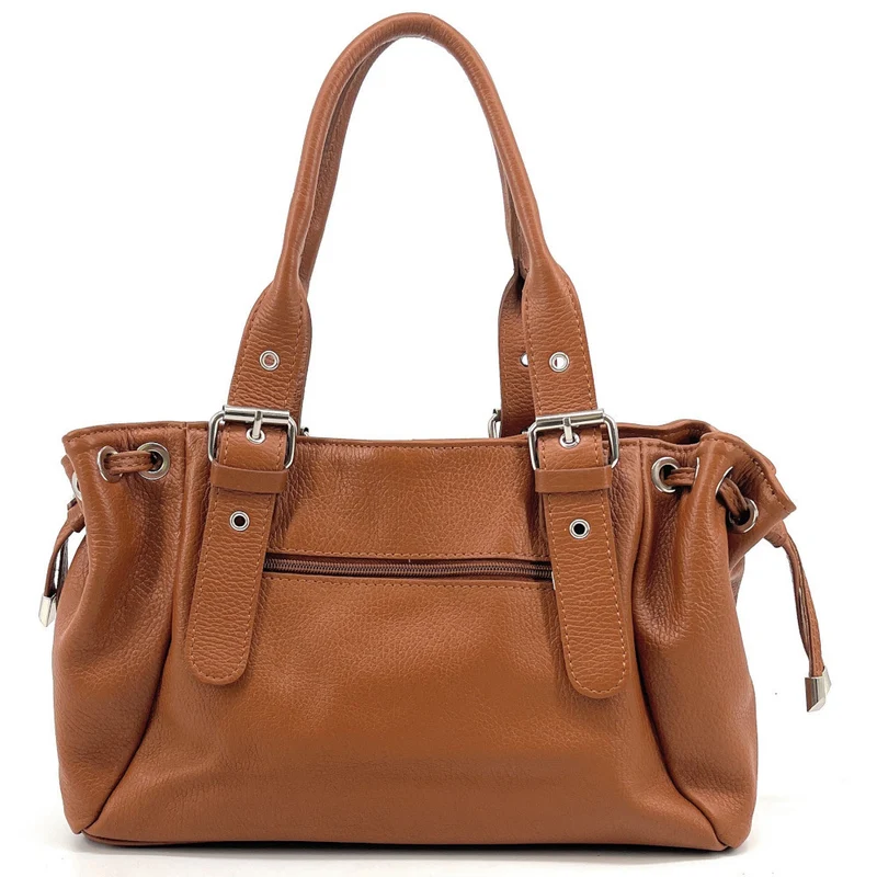 Sac bowling porté épaule en cuir grainé PRINCESSE Marron Camel foncé