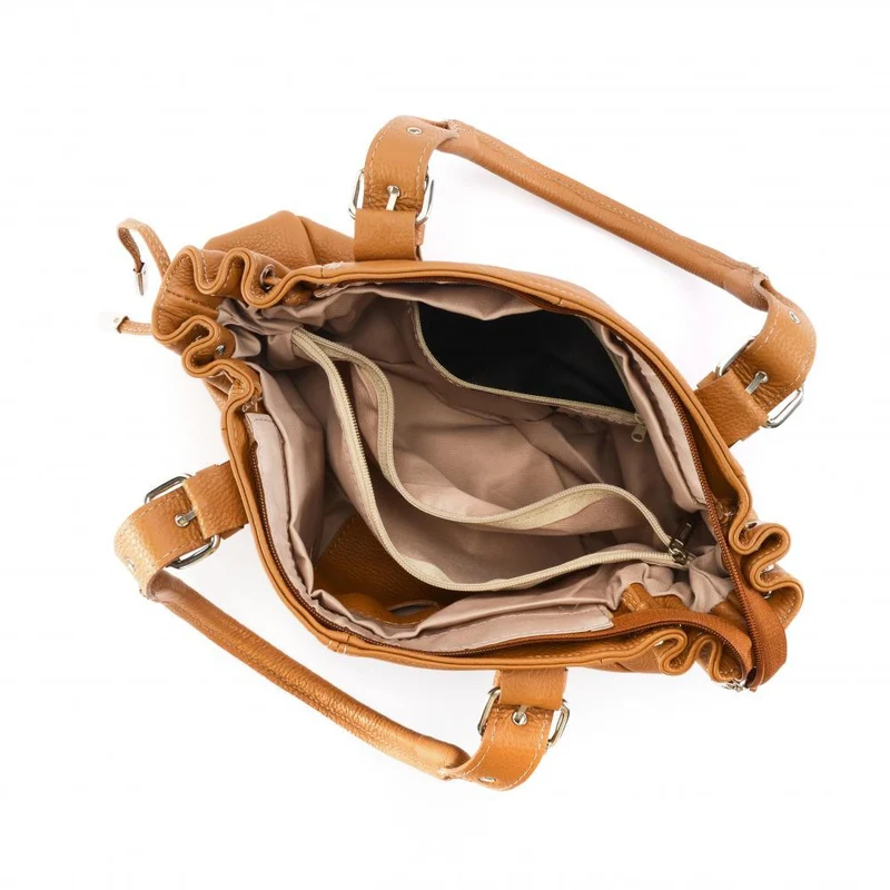 Sac bowling porté épaule en cuir grainé PRINCESSE Camel clair